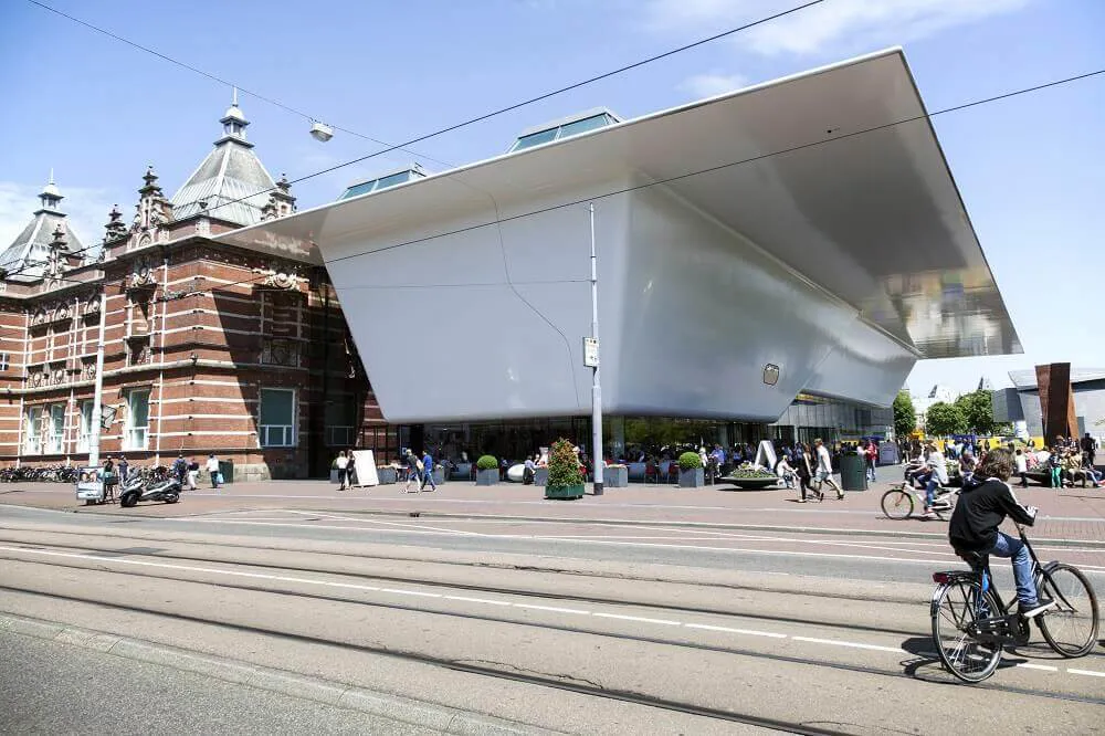 Outside the Stedelijk Art Museum in Amsterdam.