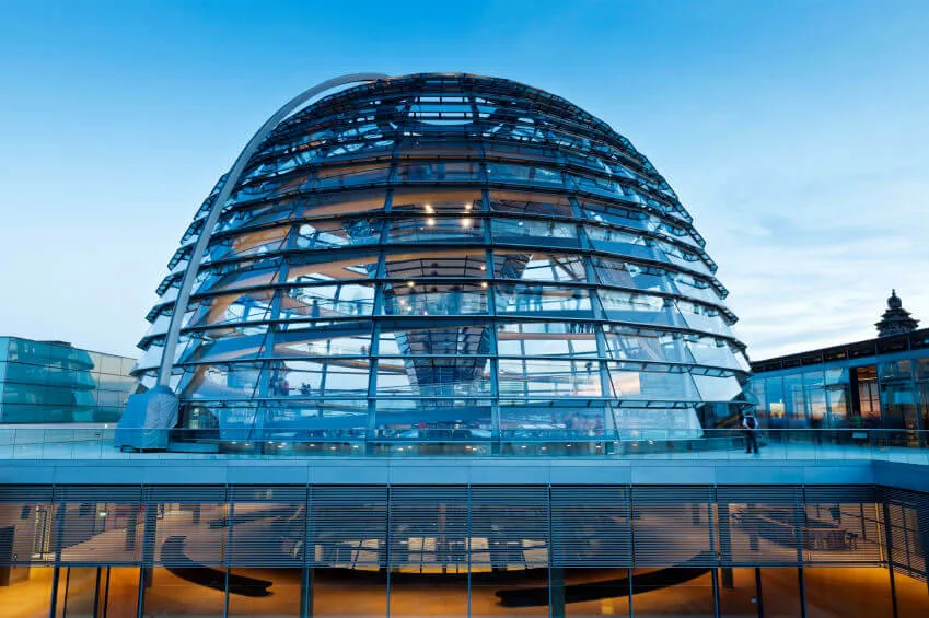A glass dome on the Reichstag Building in Berlin, Germany.