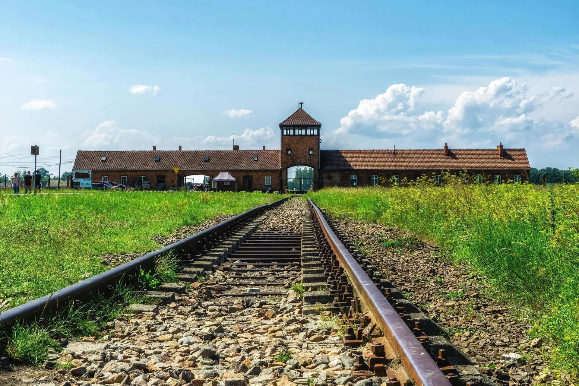 The railroad tracks leading to the site of Birkenau concentration camp, now a museum.
