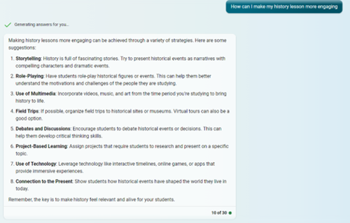 A screenshot of Bing Chat in use as an AI learning tool.