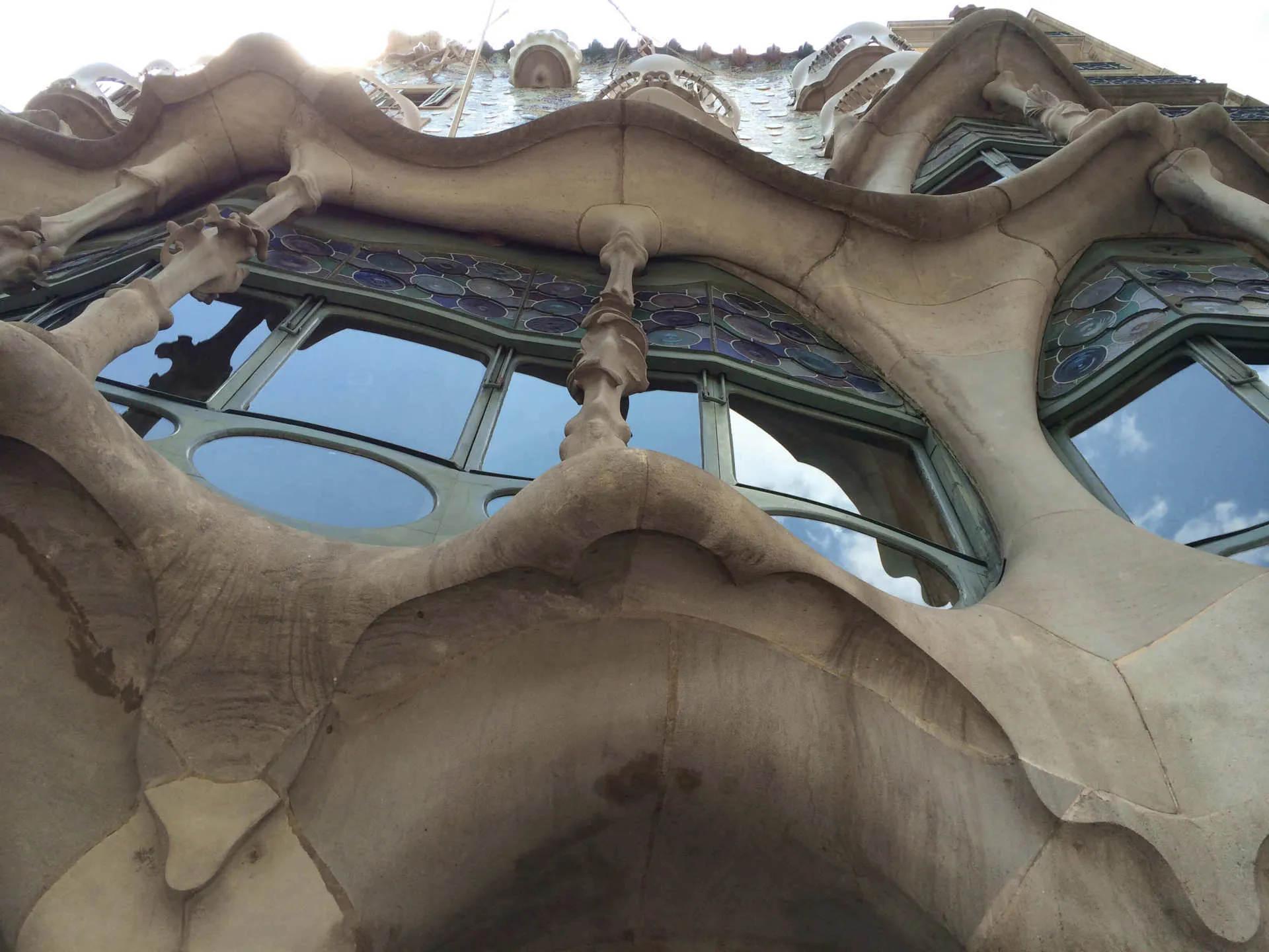 The exterior of Casa Batillo in the Gothic Quarter of Barcelona, designed by Gaudi.
