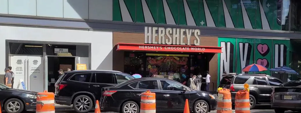 The entrance of the Hershey's store in New York City, USA.