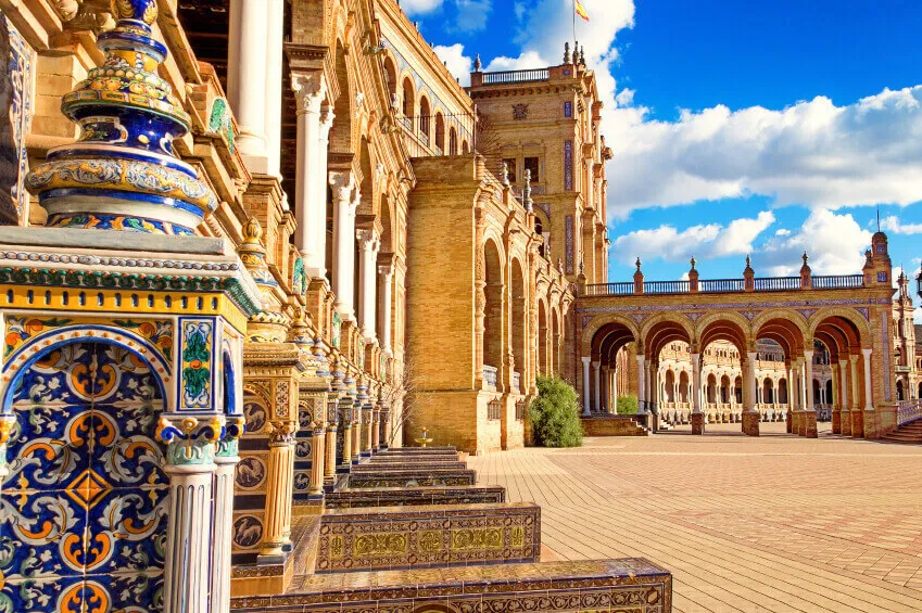 The driveway of a majestic brick castle in Andalucia, Malaga.