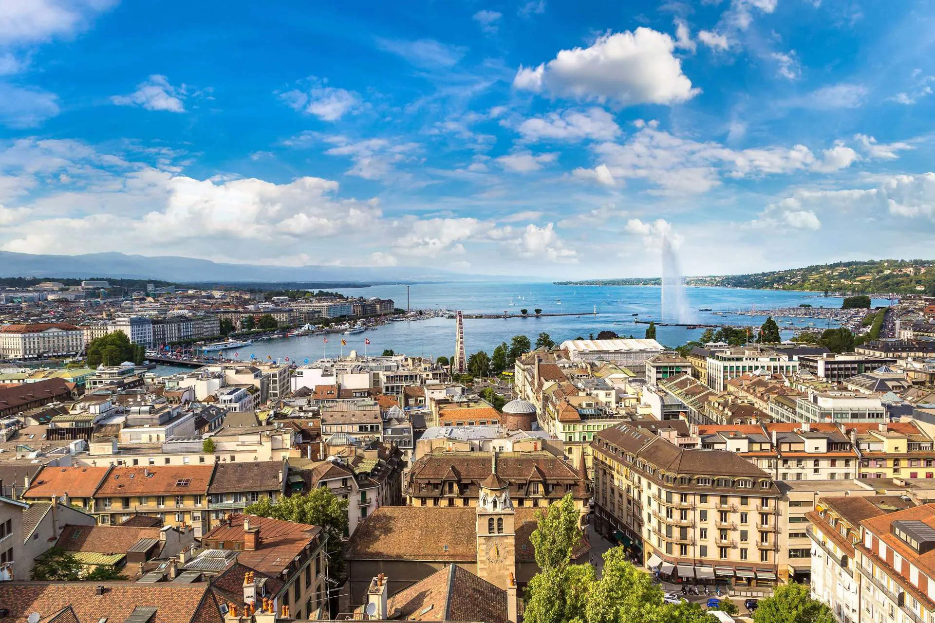 Geneva City Buildings Jet Deau Fountain Image