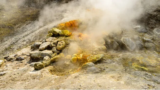 A volcanic crater on a mountain in the Bay of Naples.