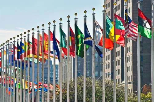 The flags of the world outside of the United Nations in NYC.