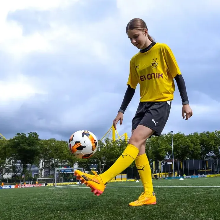 Girls football skills training session at BVB Evonik Football Academy, Borussia Dortmund.