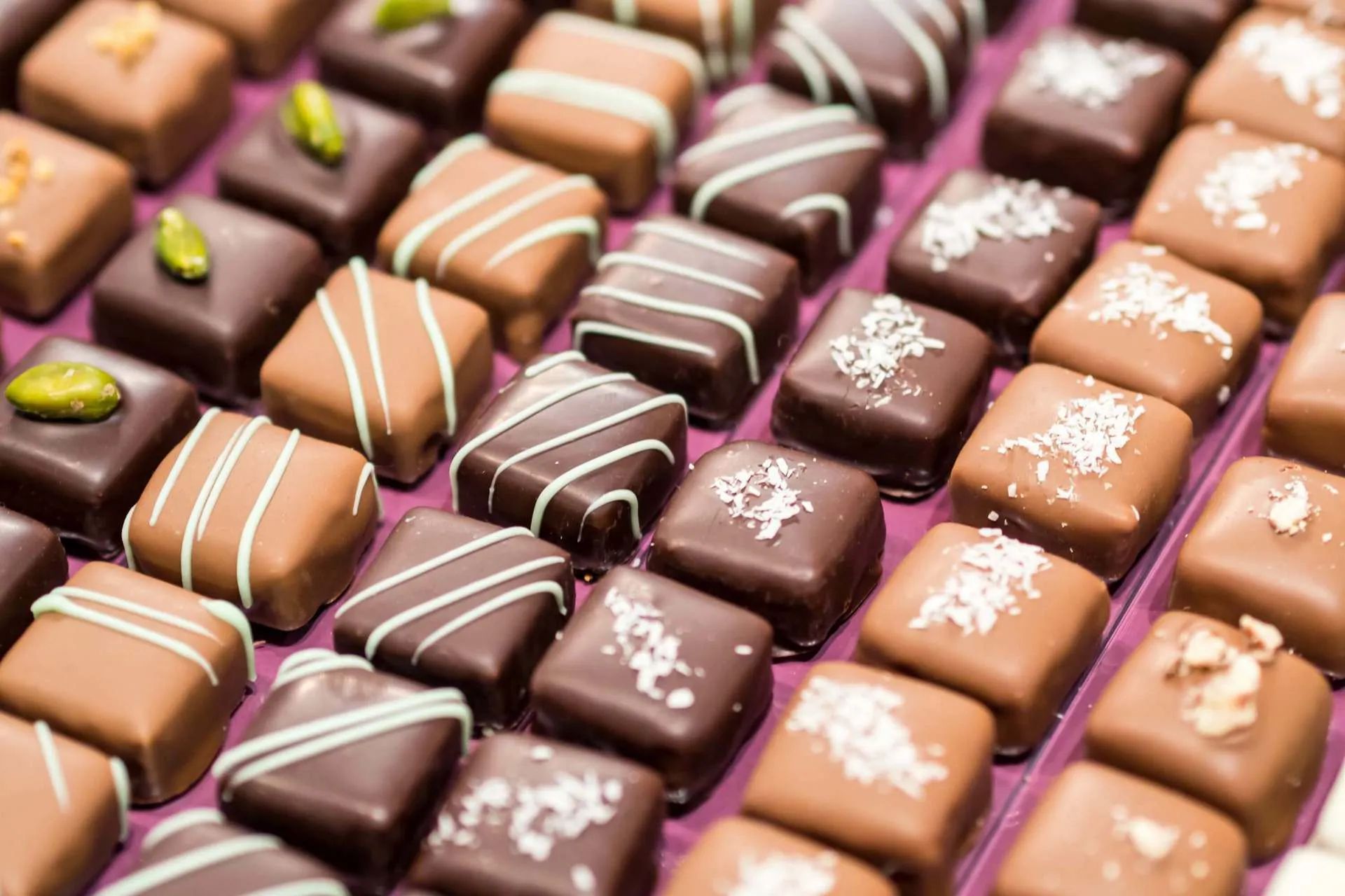 An assortment of Belgian dark and milk chocolates.
