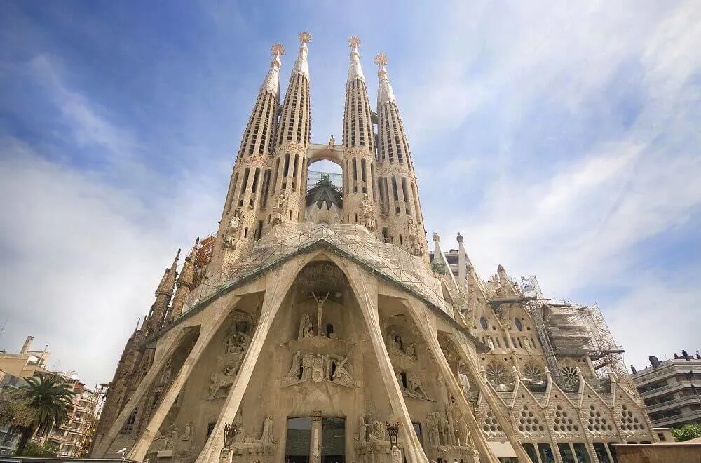 The exterior of La Sagrada Familia, a church in the heart of Barcelona.
