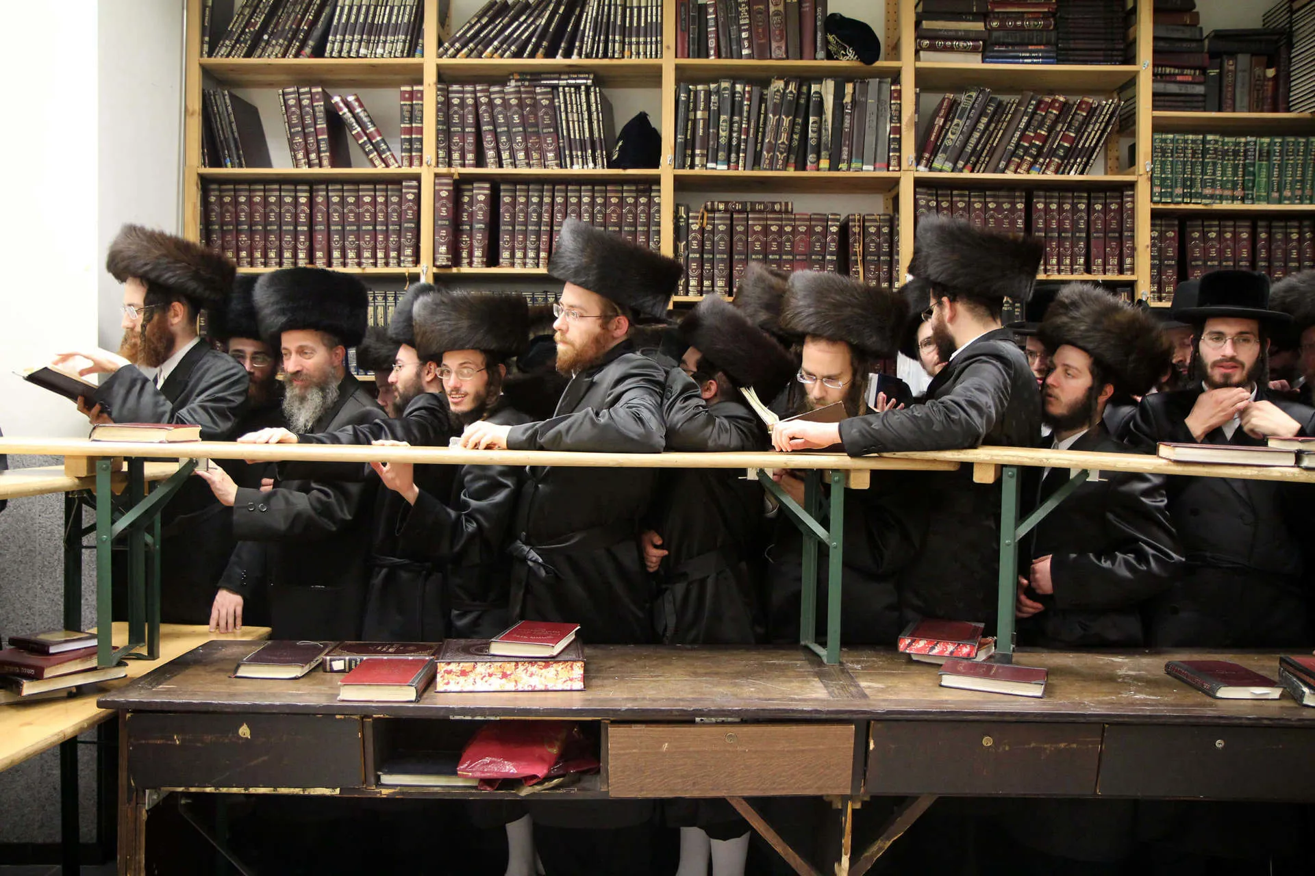 Jewish Men in a library in Amsterdam.